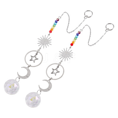 2Pcs Brass Sun Moon Star Hanging Ornaments HJEW-TA00371-1