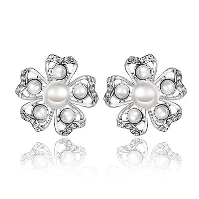 Pretty Flower Tin Alloy Rhinestone Imitation Pearl Stud Earrings BB08813-P-1