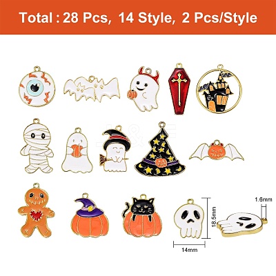 28Pcs 14 Styles Halloween Theme Alloy Enamel Pendants ENAM-SZ0001-63LG-1