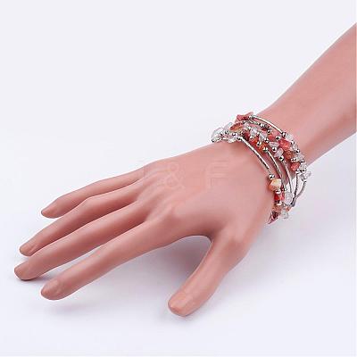 Five Loops Wrap Carnelian(Dyed) Beads Bracelets BJEW-JB02589-02-1