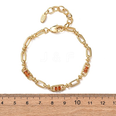 Oval & Paperclip Brass Micro Pave Cubic Zirconia Link Chain Bracelets for Women BJEW-D458-01G-07-1