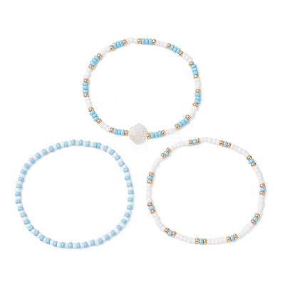 3Pcs 3 Styles Glass Seed Beads Stretch Bracelets for Women BJEW-MZ00345-01-1
