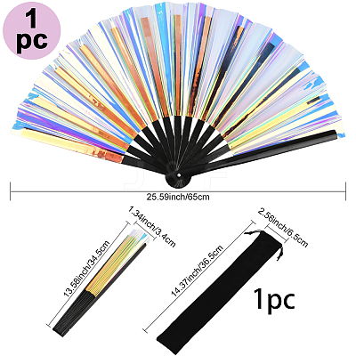 1Pc Bamboo with Oxford Fabric Glitter Powder Folding Fans AJEW-SP0003-77E-1