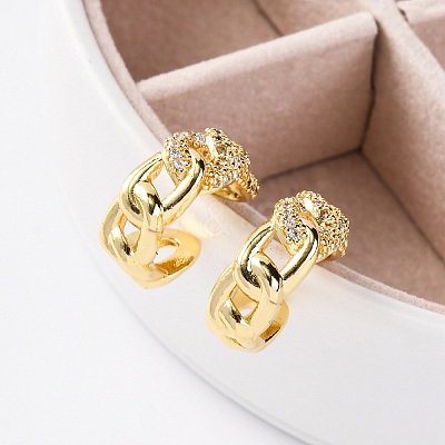 Rack Plating Brass Micro Pave Clear Cubic Zirconia Cuff Earrings EJEW-H147-11G-1