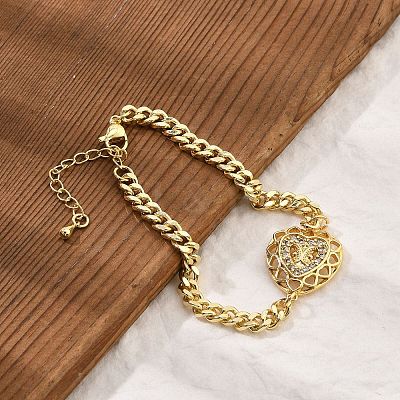 Brass Micro Pave Clear Cubic Zirconia Link Bracelets BJEW-Z082-03G-03-1