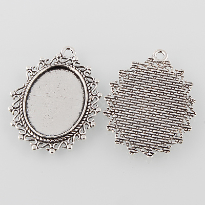 Tibetan Style Alloy Flat Oval Pendant Cabochon Settings X-TIBEP-M022-52AS-1