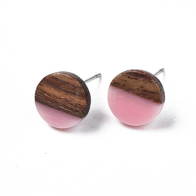 Opaque Resin & Walnut Wood Stud Earrings EJEW-N017-008-B04-1