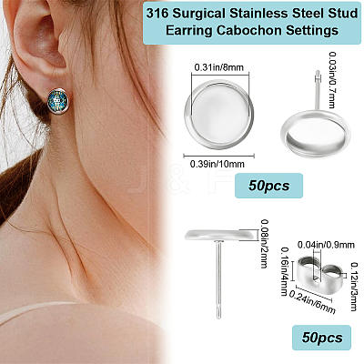 50Pcs 316 Surgical Stainless Steel Stud Earring Settings STAS-BBC0005-58C-1