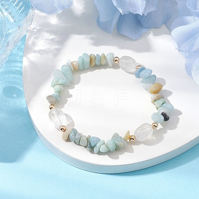 Natural Flower Amazonite Chip & Cuboid Beaded Stretch Bracelets for Women BJEW-JB10808-04-1