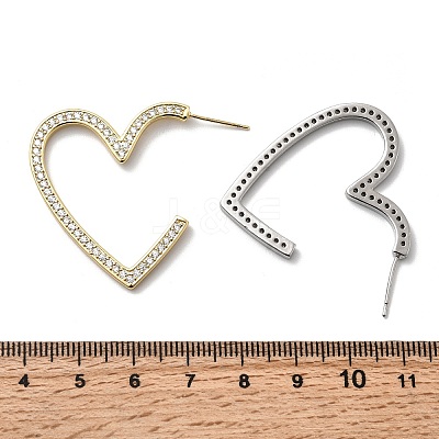 Heart Brass Micro Pave Cubic Zirconia Stud Earrings EJEW-F395-01A-1