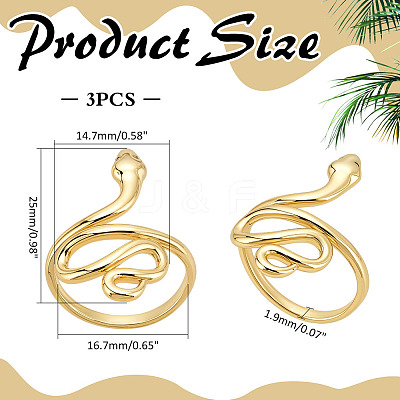 3Pcs Snake Brass Wide Band Rings RJEW-ME0001-01-1