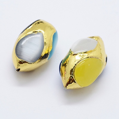Edge Golden Plated Cat Eye Beads PEAR-F006-98G-1