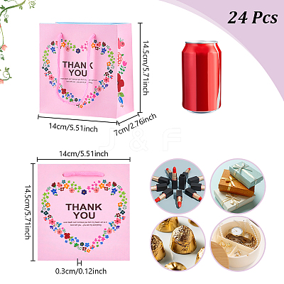 Heart Flower Thank You Printed Paper Storage Gift Tote Bags for Wedding Party Gift Wrapping Bags ABAG-WH0038-77A-1