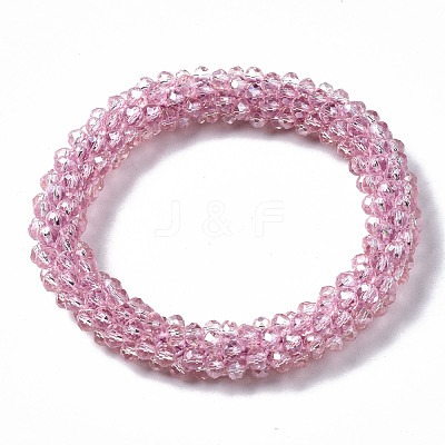 Faceted Transparent Glass Beads Stretch Bracelets X-BJEW-S144-002C-05-1