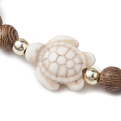 Summer Beach Turtle Dyed Synthetic Turquoise & 6.5mm Round Wenge Wood Beaded Stretch Bracelets for Women BJEW-JB10515-02-1
