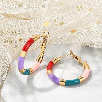 PVD Vacuum Plating 201 Stainless Steel Enamel Hoop Earrings for Women EJEW-B016-33E-1