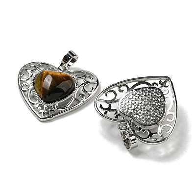 Natural Tiger Eye Peach Love Heart Pendants G-G158-01E-1