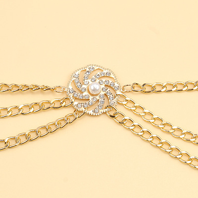 Aluminum and Alloy Crystal Rhinestone Sun with Imitation Pearl 3 Layered Waist Chains FS-WG9586B-01-1
