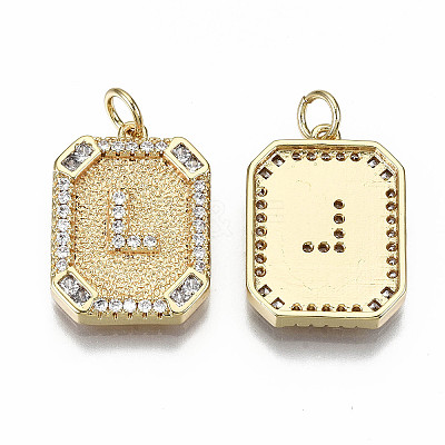 Brass Micro Pave Clear Cubic Zirconia Pendants KK-S356-234L-G-NF-1