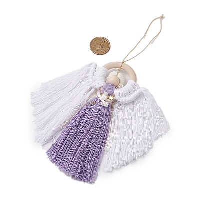 Angel Wood & Cotton Threads Pendant Decoration HJEW-JM02406-03-1