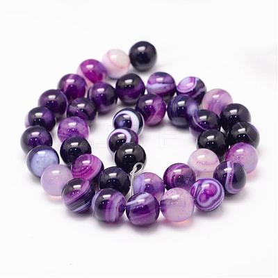 Natural Striped Agate/Banded Agate Bead Strands G-K155-A-10mm-11-1