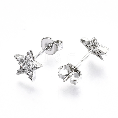 Brass Micro Pave Clear Cubic Zirconia Stud Earrings EJEW-T046-30P-NF-1