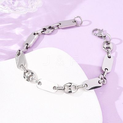 304 Stainless Steel Oval & Pig Nose Shape Link Bracelets for Women BJEW-F527-04P-1