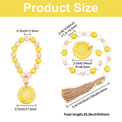 2Pcs 2 Style Lemon Wooden Beaded Garland with Rustic Jute Tassel HJEW-GF0001-26-1