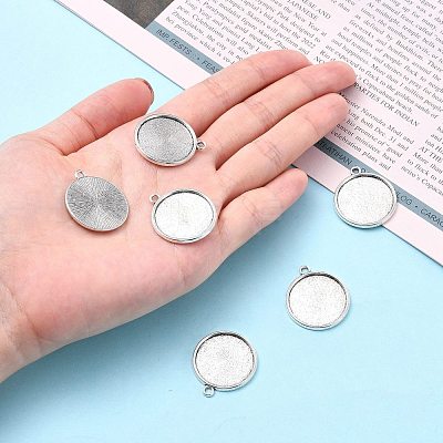 Tibetan Style Antique Silver Alloy Flat Round Pendant Cabochon Settings X-TIBEP-M022-45AS-1