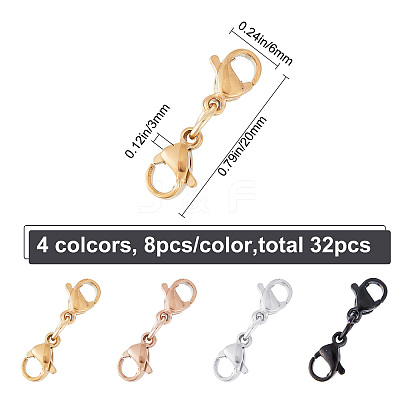 32Pcs 4 Colors 304 Stainless Steel Double Lobster Claw Clasps STAS-CP0001-03-1