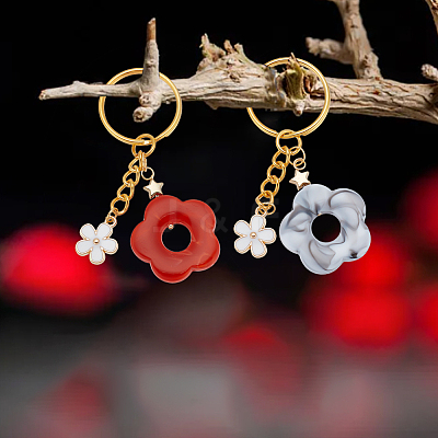 8Pcs 8 Color Flower Acrylic & Alloy Enamel Charm Keychains KEYC-PH01511-1