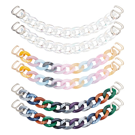   6Pcs 3 Styles Rainbow Color Acrylic Shoe Decoration Curban Chains AJEW-PH0011-17-1