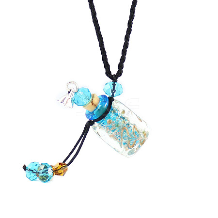 Lampwork Column Perfume Bottle Pendant Necklace with Glass Beads BOTT-PW0002-059E-04-1