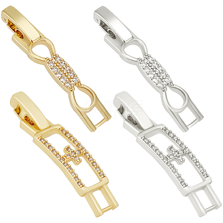 Beebeecraft 8Pcs 4 Styles Rack Plating Brass Clear Cubic Zirconia Watch Band Clasps ZIRC-BBC0002-02-1