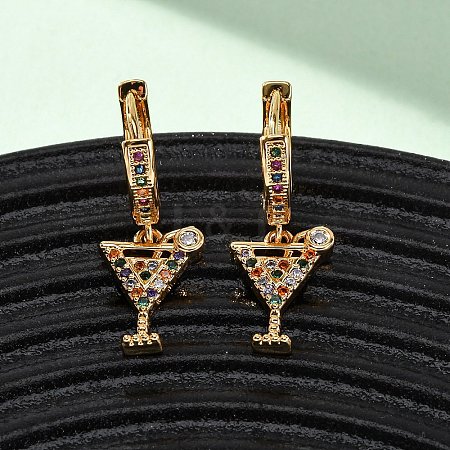 Wine Glass Brass Micro Pave Cubic Zirconia Dangle Hoop Earrings EJEW-F384-16G-02-1