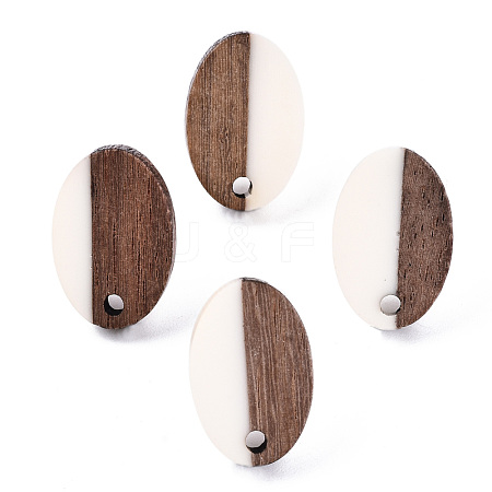 Opaque Resin & Walnut Wood Stud Earring Findings MAK-N032-004A-B03-1