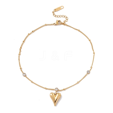 Heart Charm Anklet with Crystal Rhinestone AJEW-I064-01G-1
