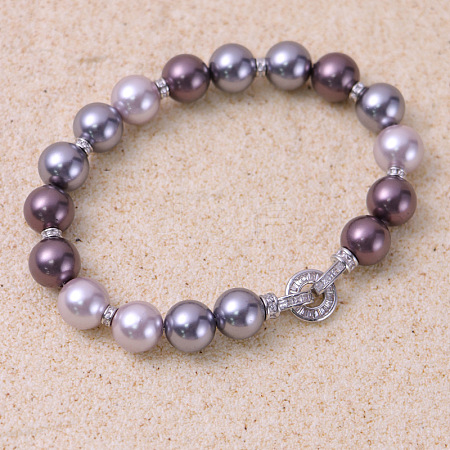 Pearlized Glass Pearl Round Beaded Bracelets for Women WGE4CCE-02-1