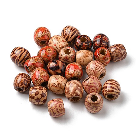 100Pcs Printed Wooden Dyed Beads WOOD-P019-01C-1