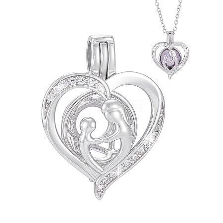 1Pc 925 Sterling Silver Micro Pave Clear Cubic Zirconia Bead Cage Pendants STER-PH0004-86-1