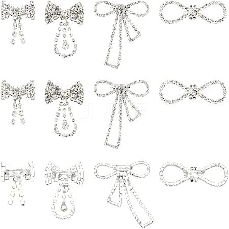 CHGCRAFT 12Pcs 4 Style Crystal Rhinestone Bowknot Lapel Pins JEWB-CA0001-19-1