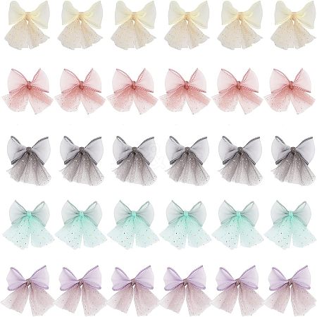 CHGCRAFT 30Pcs 5 Colors Handmade Polyester Organza Bowknot Ornament Accessories DIY-CA0004-79-1