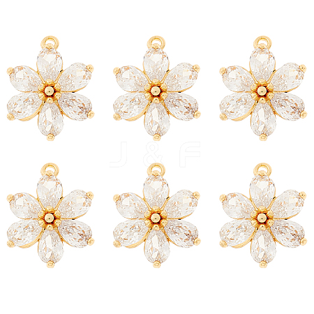 6Pcs Brass Micro Pave Clear Cubic Zirconia Pendants ZIRC-HS0001-07-1