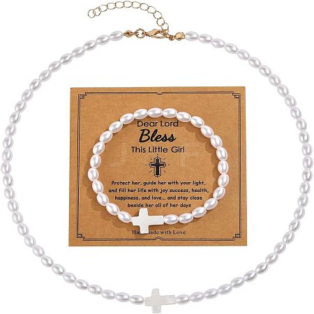 Plastic Imitation Pearl Oval Beads Bracelets & Necklaces Sets FS-WG9F44C-02-1