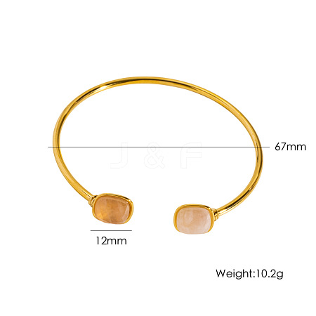 304 Stainless Steel & Natural Rose Quartz Cuff Bangles WG6ED08-03-1