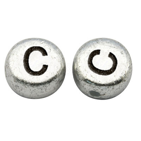 Silver Color Plated Acrylic Horizontal Hole Letter Beads MACR-PB43C9070-C-1