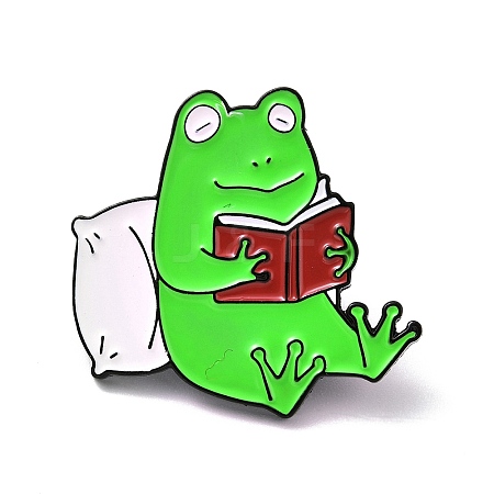 Frog with Book Enamel Pin X-JEWB-G013-F01-1