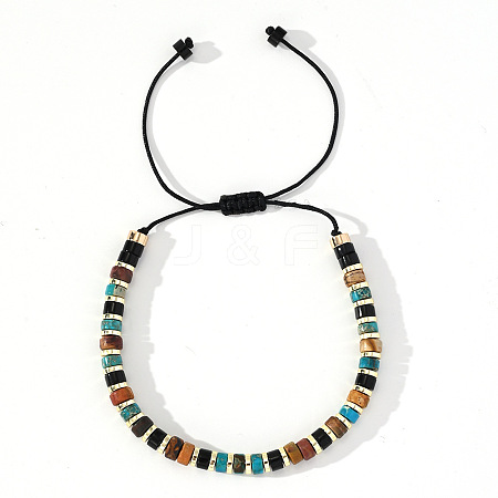 Ethnic Style Natural Mixed Gemstone Column Beads Braided Bead Bracelets for Men Women BR3776-6-1