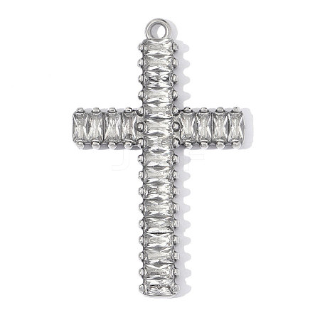304 Stainless Steel Pave Clear Cubic Zirconia Pendants CU-OY002-24P-01-1
