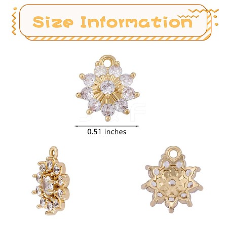 6 Pieces Flower Clear Cubic Zirconia Charm Pendant Brass Flower Charm Long-Lasting Plated Pendant for Jewelry Necklace Bracelet Earring Making Crafts JX405A-1